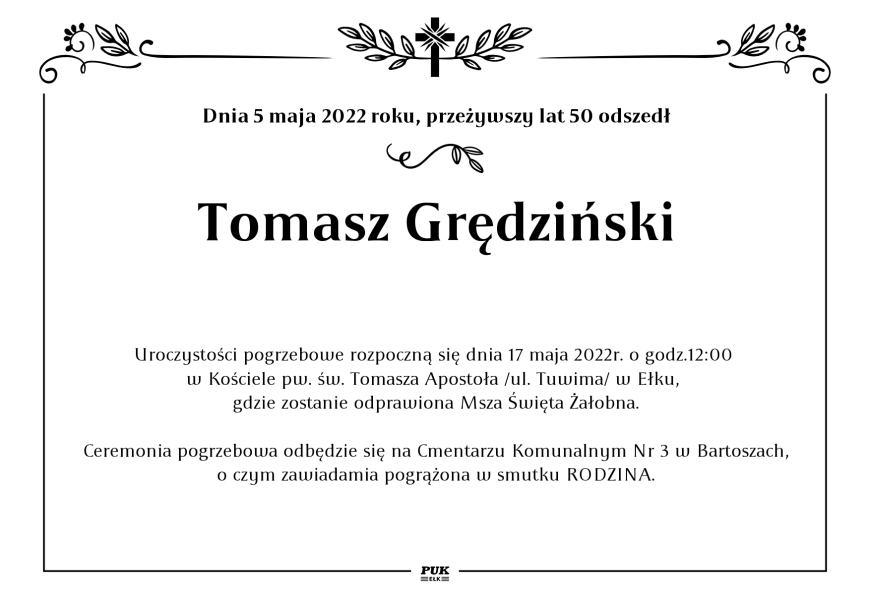 Tomasz Grędziński - nekrolog